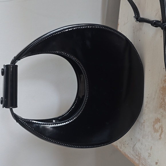 STAUD Mini Moon Patent Leather Bag In Black - Picture 4 of 11